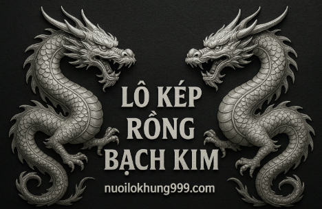 hình ảnh lô kép rồng bạch kim với hai con rồng màu bạc đối xứng và logo nuoilokhung999.com